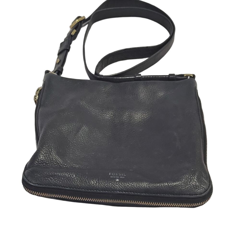 FOSSIL Issue No. 1954 Small Leather Crossbody Bag Black Vintage Expandable